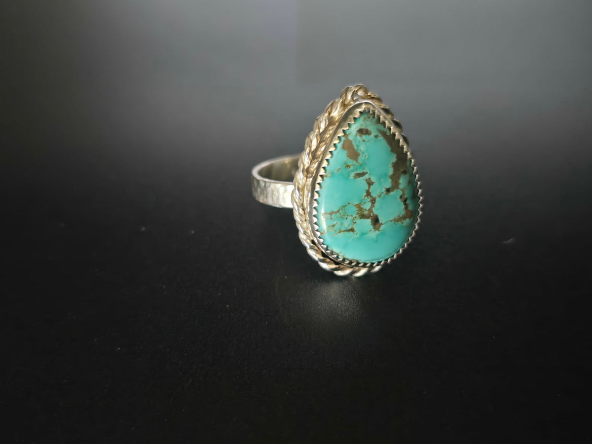 Handmade Sterling Silver Genuine Turquoise Ring – Teardrop
