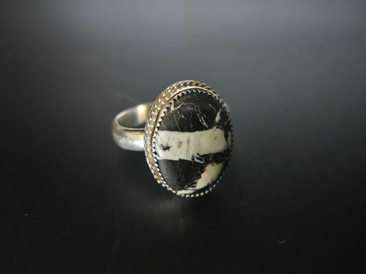 Handmade Sterling Silver White Buffalo Stone Ring – Oval