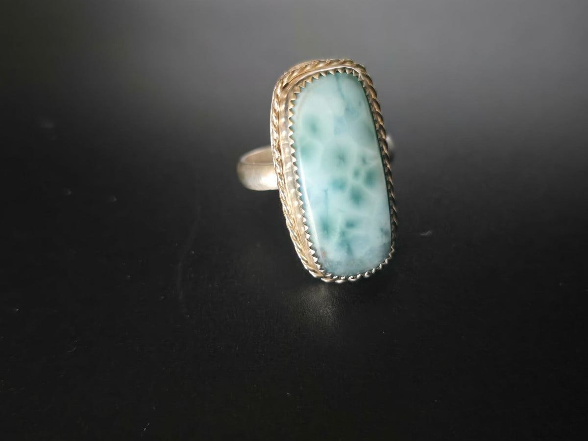 Handmade Sterling Silver Larimar Ring – Rectangular Stone