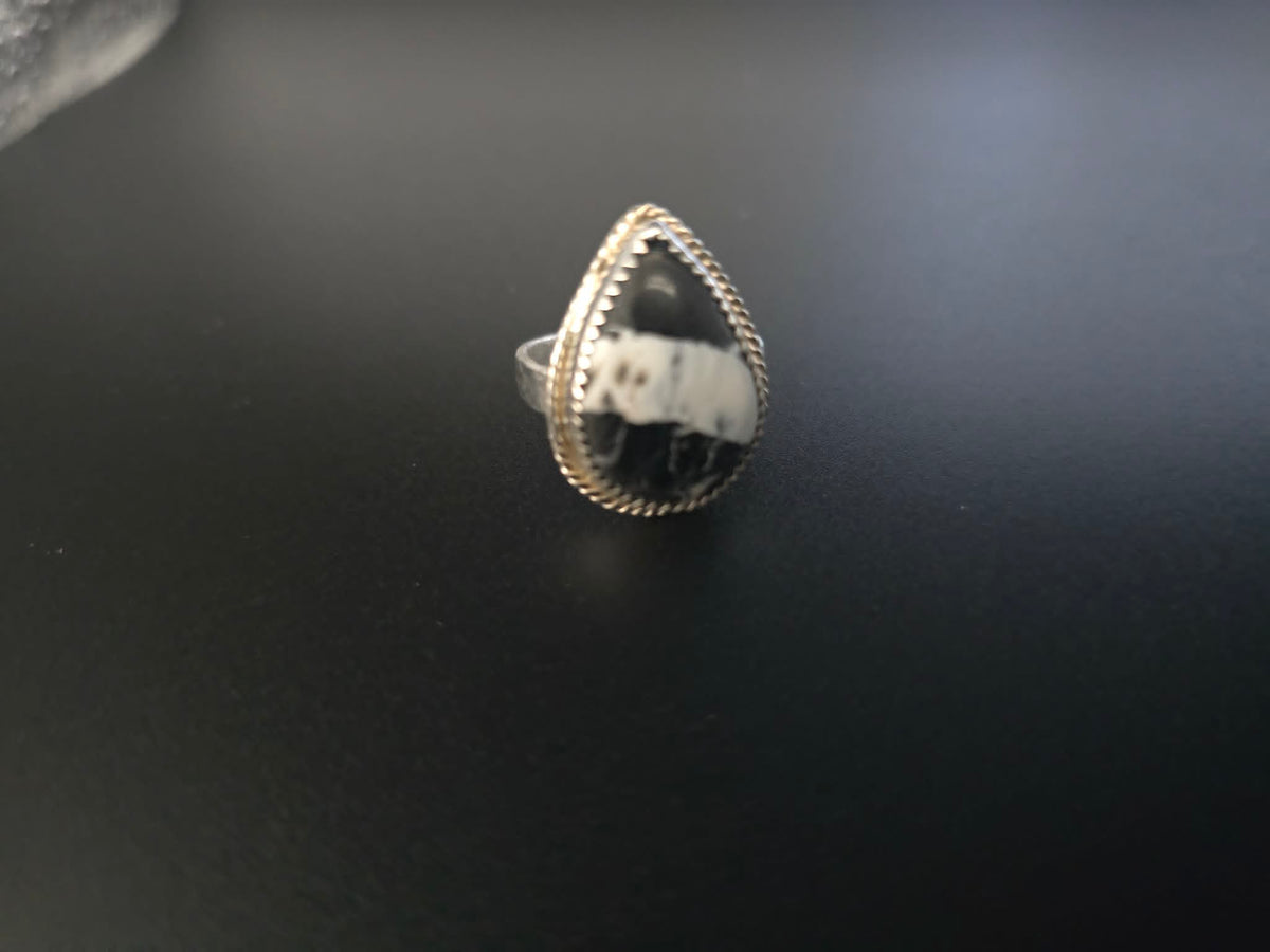 Handmade Sterling Silver White Buffalo Stone Ring – Teardrop